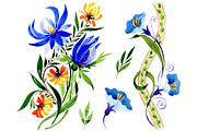 Ornament floral blue watercolor png