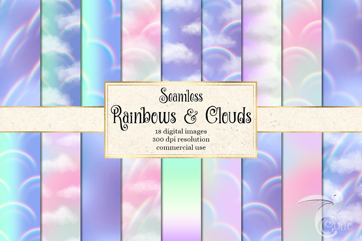 Rainbows & Clouds Digital Paper in Patterns - product preview 8
