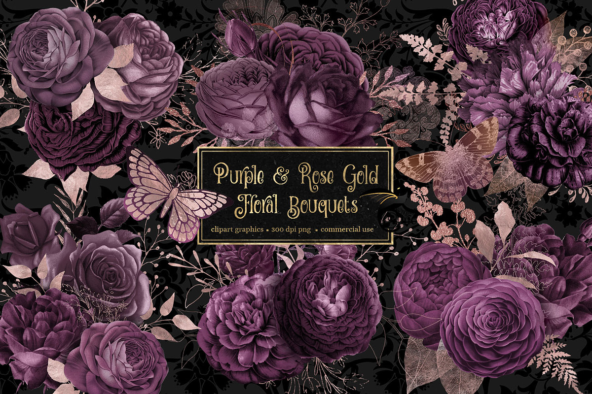 Purple & Rose Gold Floral Bouquets in Illustrations - product preview 8