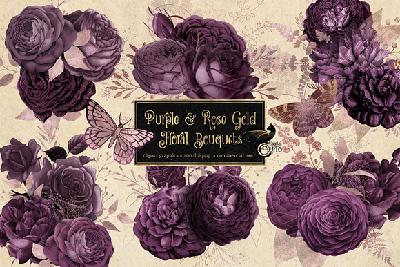 Purple & Rose Gold Floral Bouquets in Illustrations - product preview 1