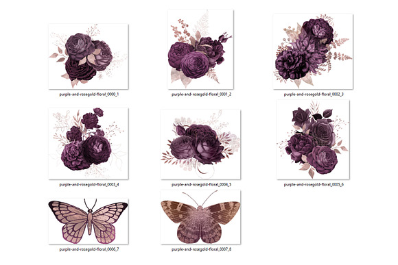 Purple & Rose Gold Floral Bouquets in Illustrations - product preview 2