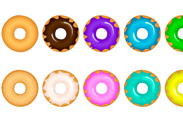 Set of donuts with various icings