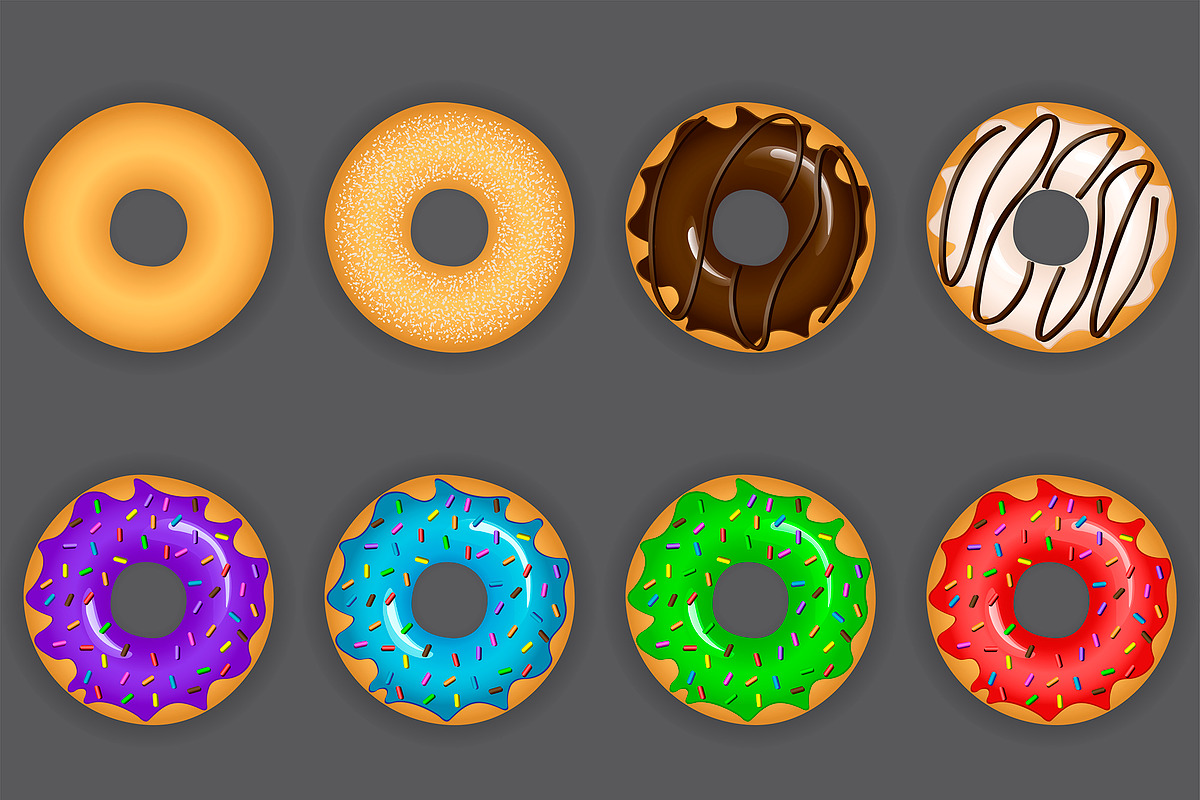 Set of donuts with various icings in Illustrations - product preview 8