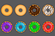 Set of donuts with various icings