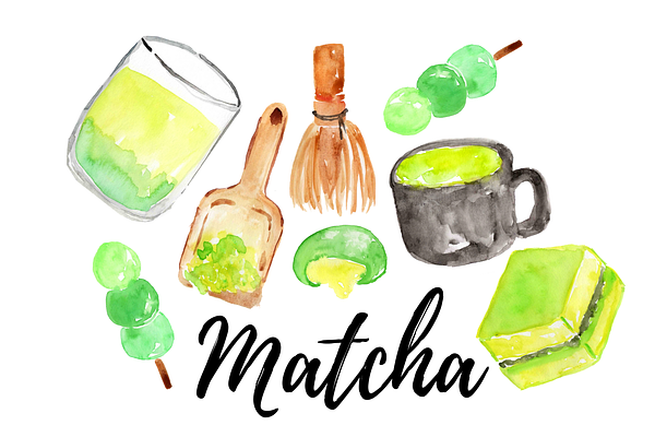Watercolor Matcha Tea Clipart