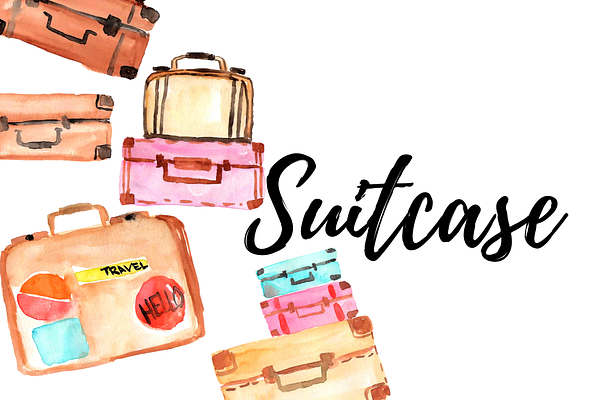 Watercolor Suitcase Travel Clipart