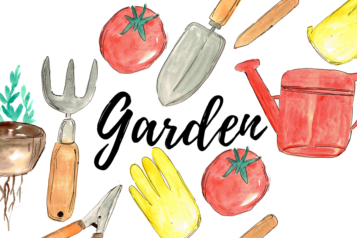 Watercolor Garden Clipart in Graphics - product preview 8