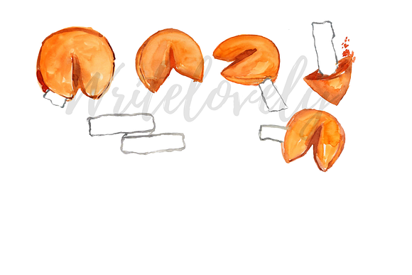 Watercolor Fortune Cookie Clipart in Illustrations - product preview 1