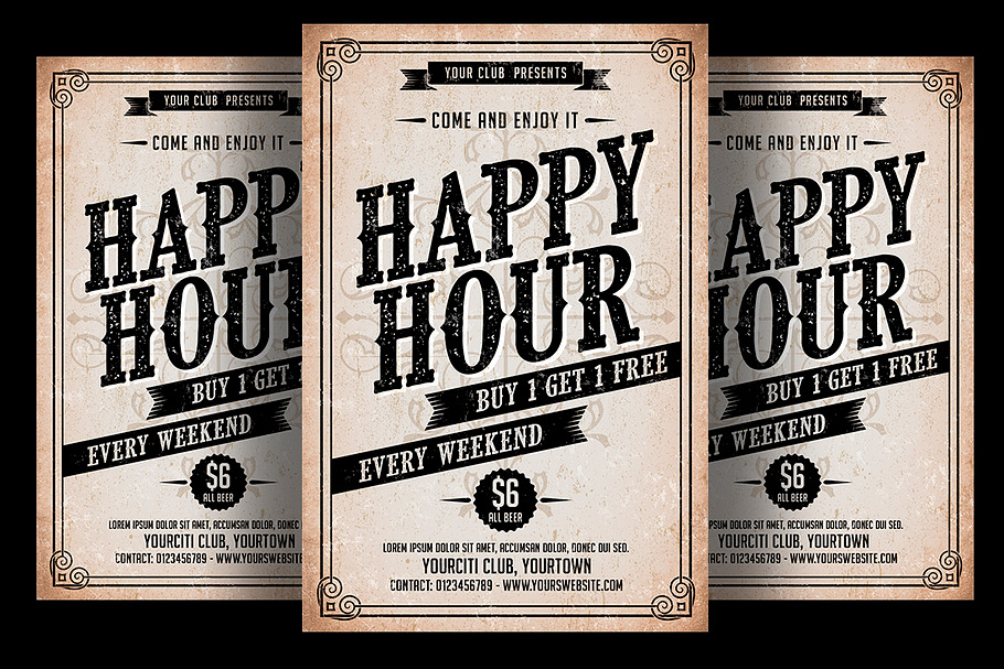 Happy Hour Vintage Flyer in Flyer Templates - product preview 8
