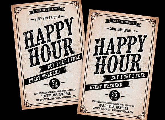 Happy Hour Vintage Flyer in Flyer Templates - product preview 1