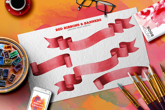 Red ribbons & banners collection in Illustrations - product preview 7