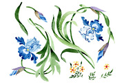 Ornament with irises Watercolor png