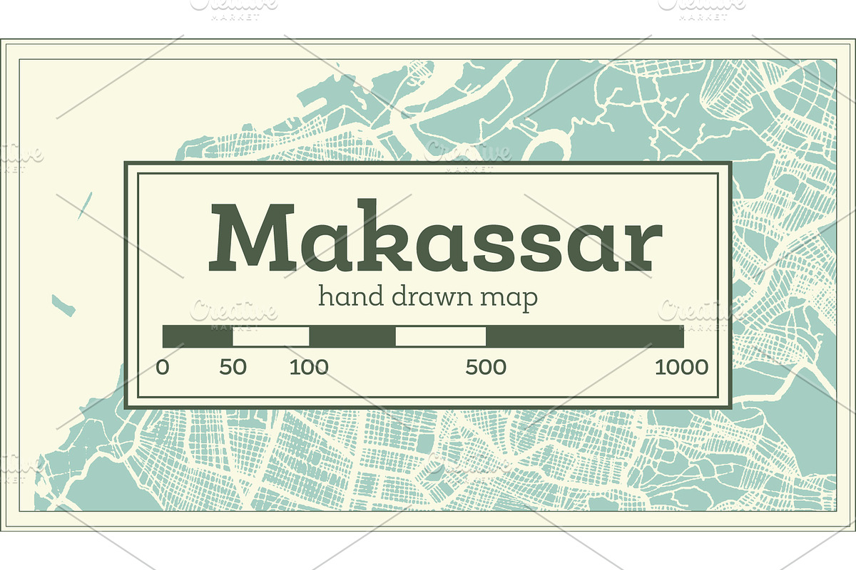 Makassar Indonesia City Map in Retro in Illustrations - product preview 8