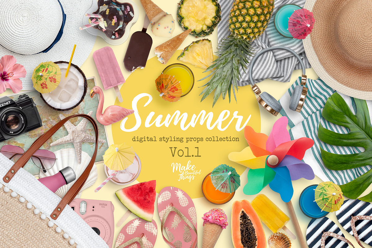 Summer digital styling props V.1 in Scene Creator Mockups - product preview 8