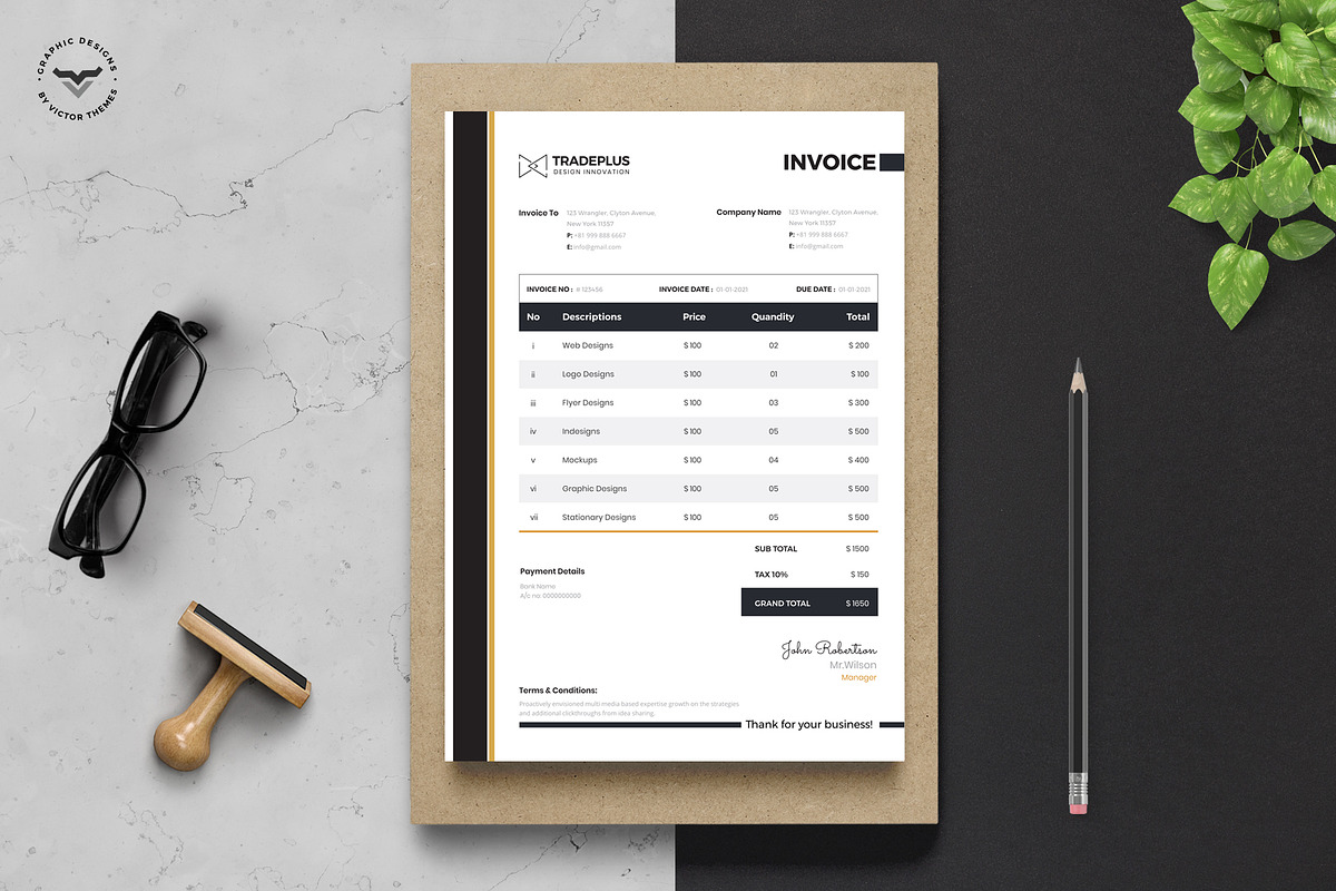 Professional Invoice Template in Stationery Templates - product preview 8
