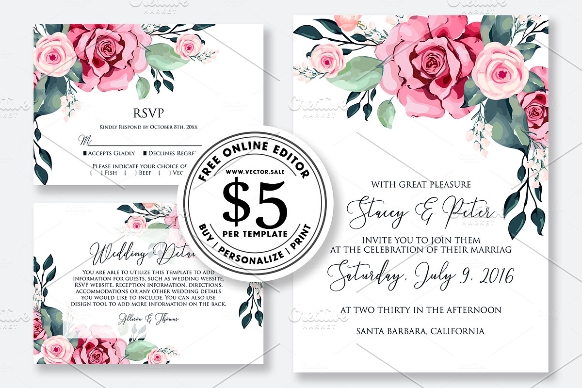 Wedding invite rose VECTOR.SALE in Wedding Templates - product preview 8
