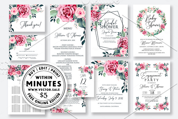 Wedding invite rose VECTOR.SALE in Wedding Templates - product preview 1