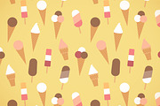 Ice cream on yellow seamless pattern