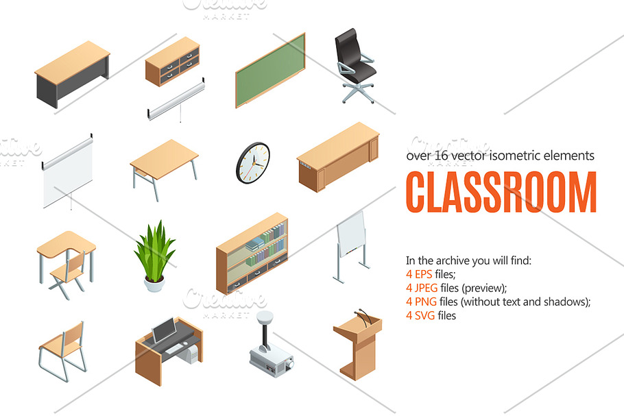 Classroom Isometric Set in Illustrations - product preview 8