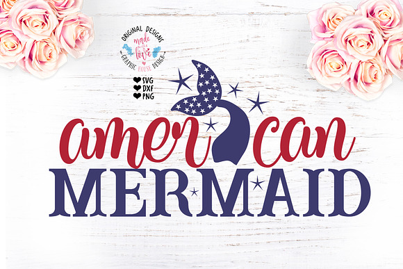 American Mermaid  4 of July Cut File in Illustrations - product preview 1