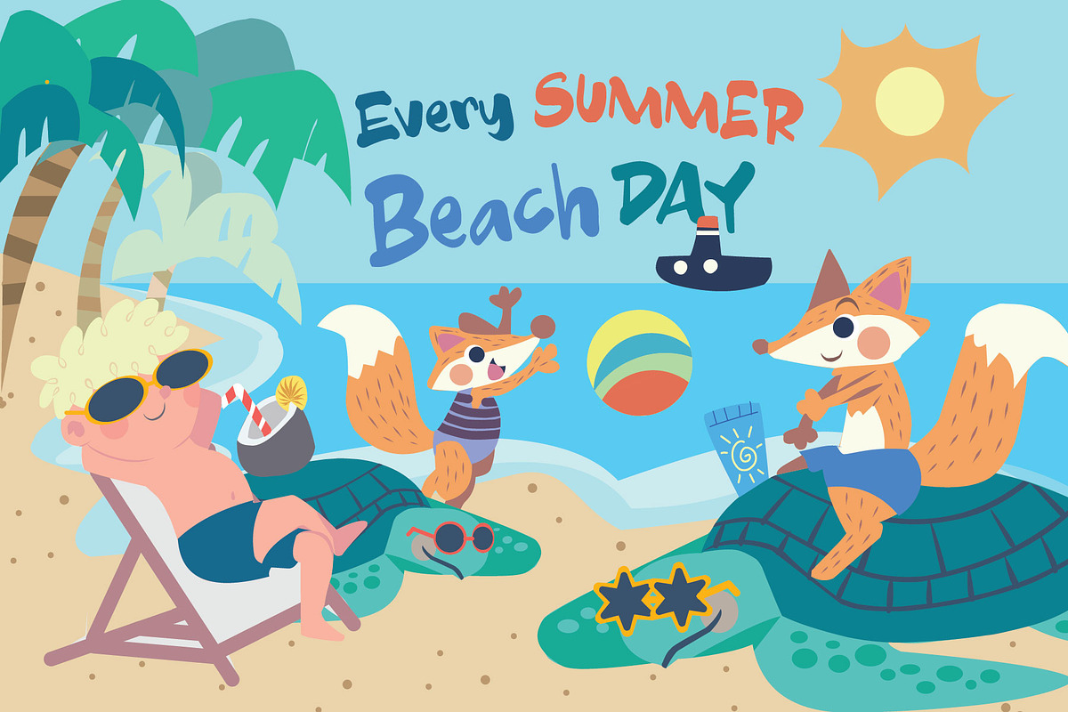 Beach Day - Vector Illustration in Illustrations - product preview 8