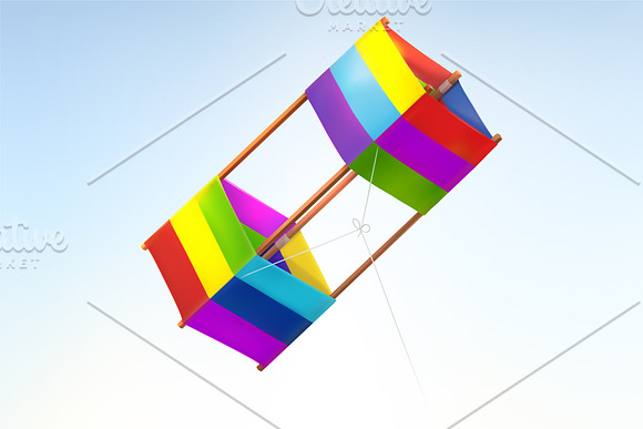 Kites, clouds. Sky toys, game, icons in Illustrations - product preview 3