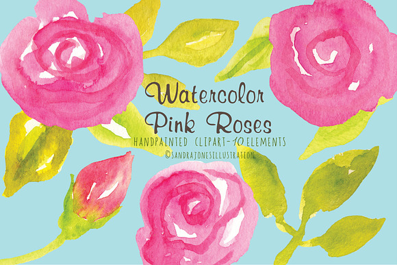 Watercolor Pink Roses in Illustrations - product preview 1