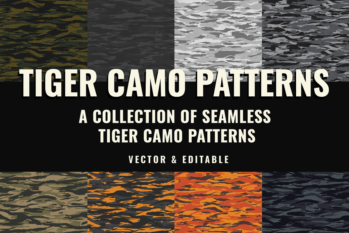 Vector Tiger Camo Seamless Patterns in Graphics - product preview 8
