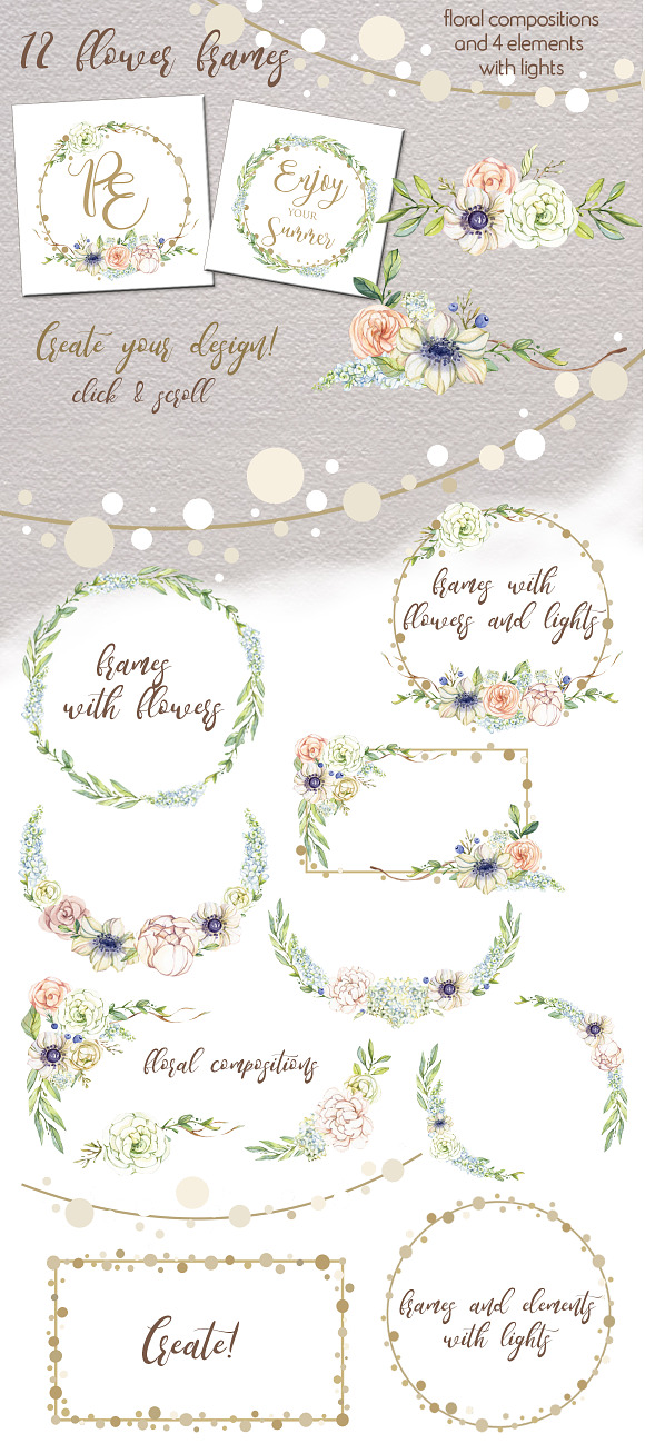 Watercolor collection White Flowers in Illustrations - product preview 3