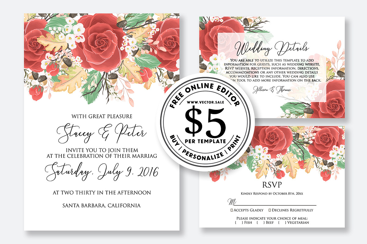 Wedding Invitation red rose in Wedding Templates - product preview 8
