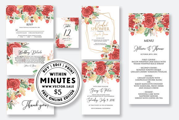 Wedding Invitation red rose in Wedding Templates - product preview 1