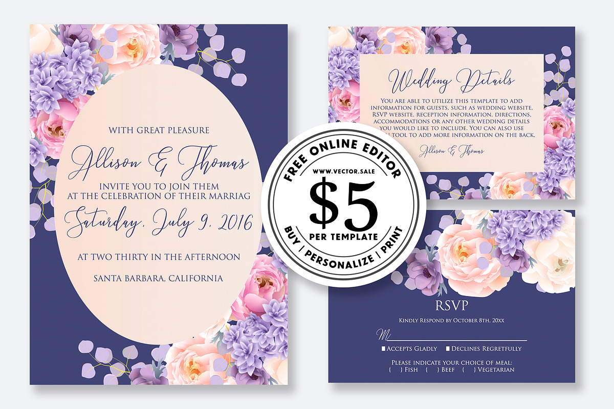 Wedding invitation pink peony in Wedding Templates - product preview 8