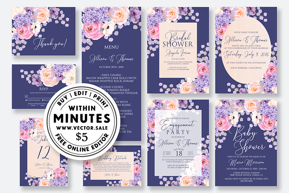 Wedding invitation pink peony in Wedding Templates - product preview 1
