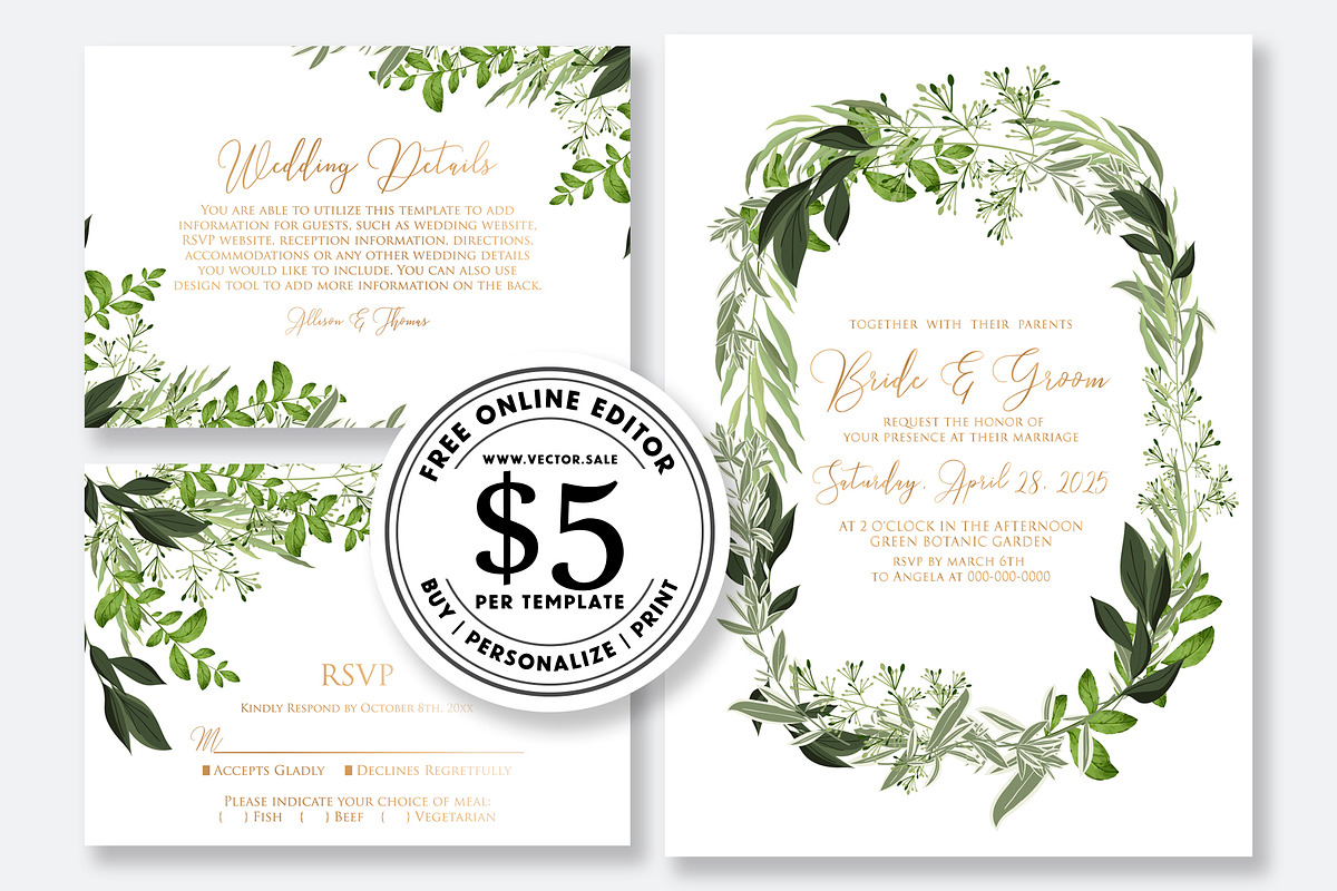 Wedding Invitation greenery in Wedding Templates - product preview 8
