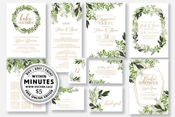 Wedding Invitation greenery in Wedding Templates - product preview 1