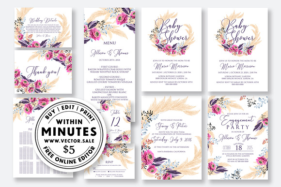 Wedding Invitation pampas grass in Wedding Templates - product preview 1
