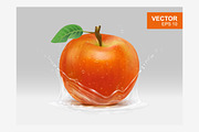 Whole red apple with water vector