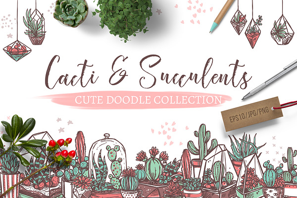 Cacti and Succulents Cute Doodle