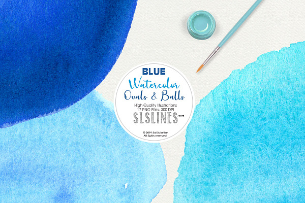 Blue Balls & Ovals Watercolor Shapes