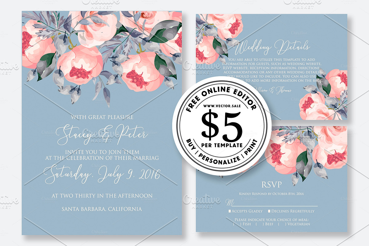 Wedding Invitation blush peony rose in Wedding Templates - product preview 8