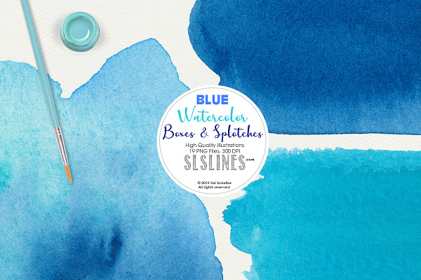 Blue Boxes & Splatters Watercolors
