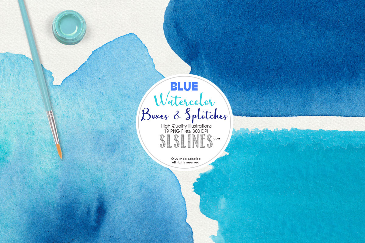 Blue Boxes & Splatters Watercolors in Illustrations - product preview 8