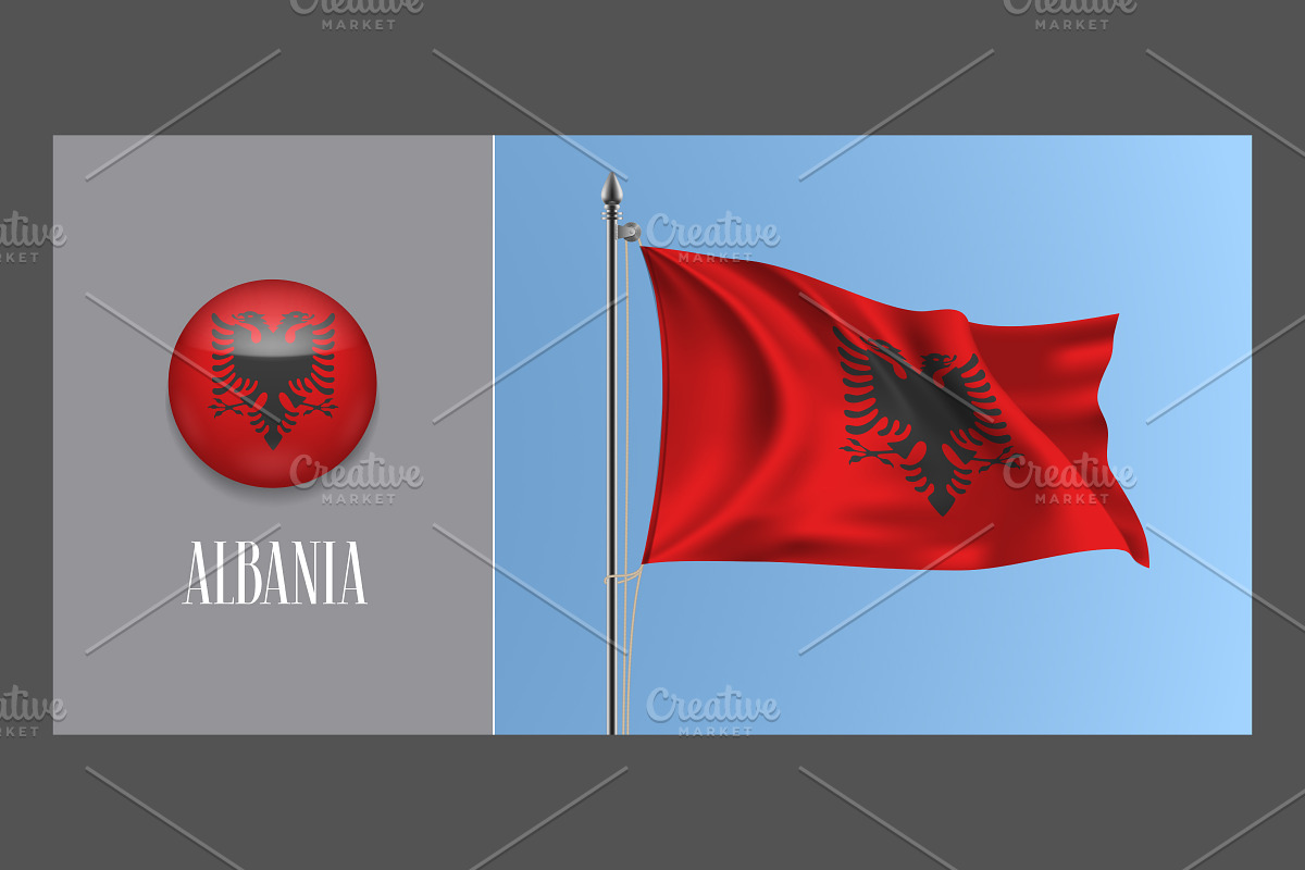 Albania waving flags vector in Illustrations - product preview 8