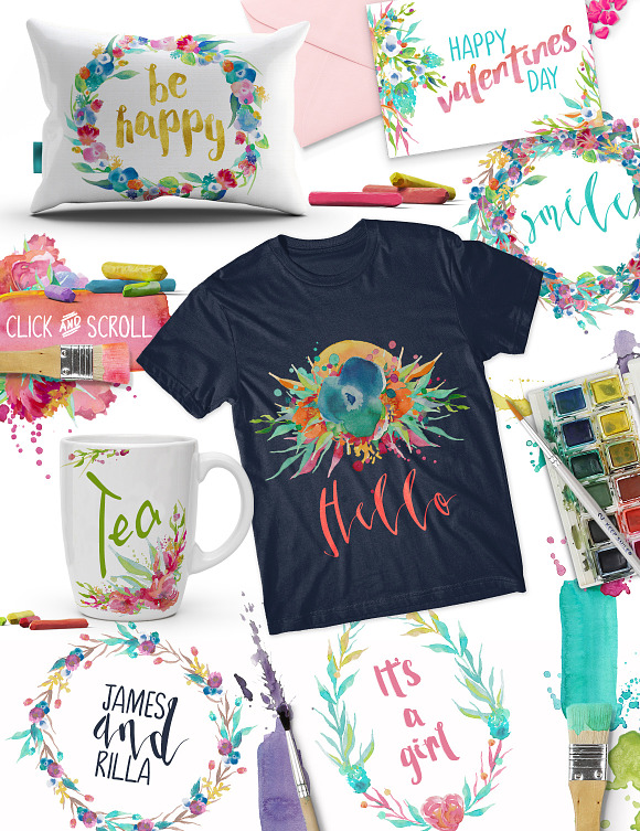 Dreamy Florals Watercolor Bundle in Illustrations - product preview 1