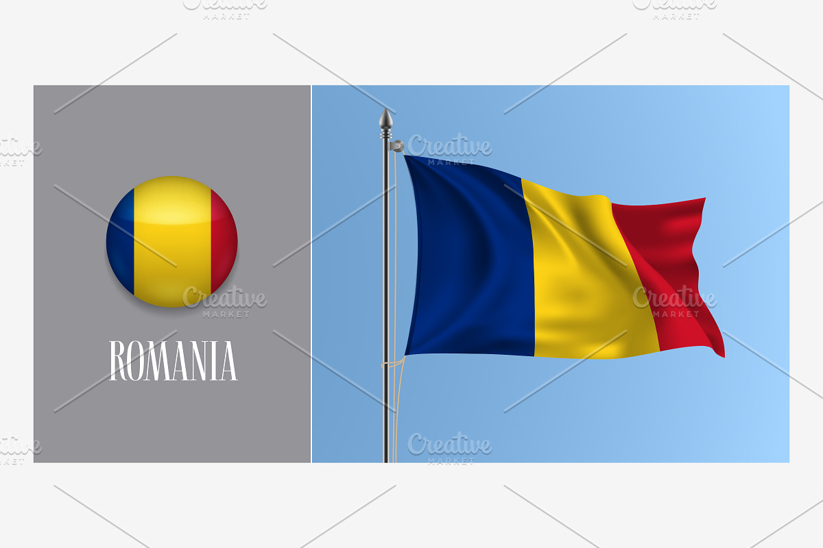 Romania waving flags vector in Illustrations - product preview 8