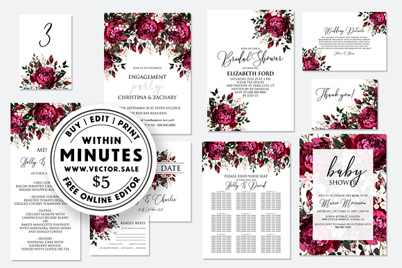 Wedding invite marsala peony rose in Wedding Templates - product preview 1