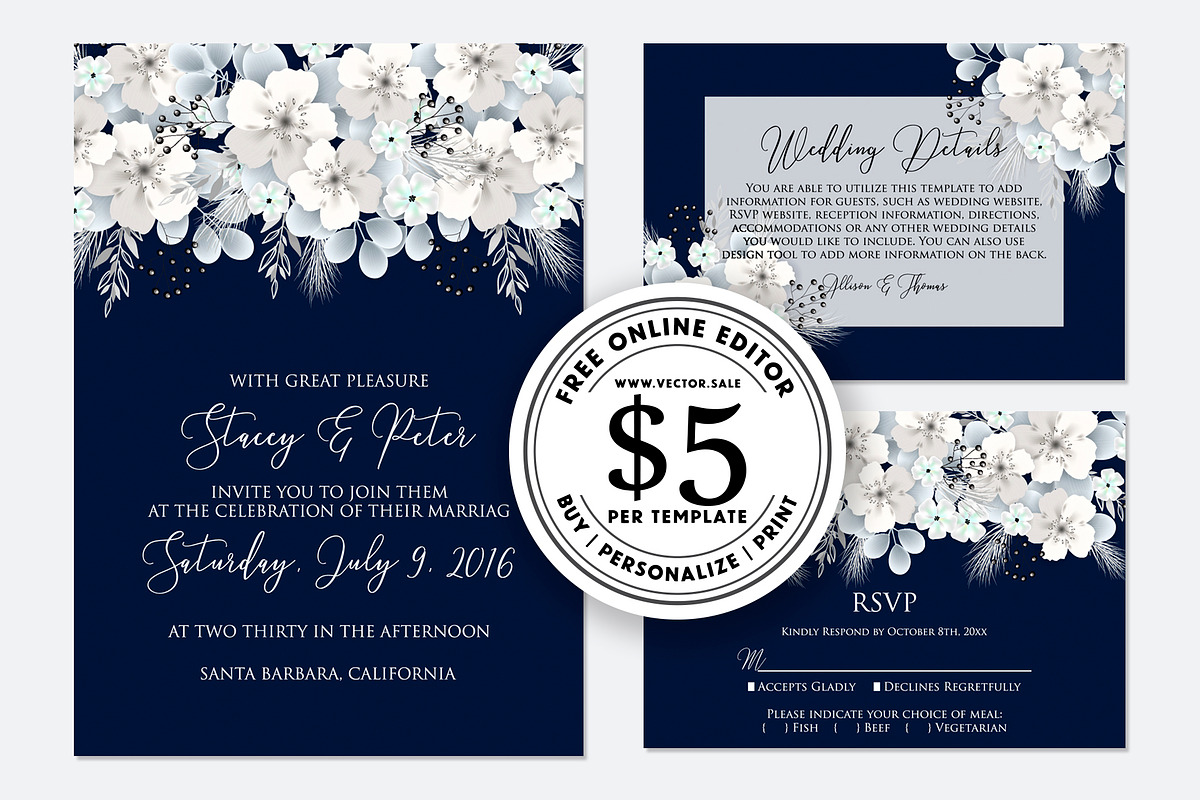 Wedding Invitation white hydrangea in Wedding Templates - product preview 8