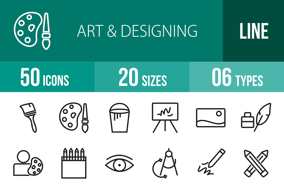 50 Art & Designing Line Icons