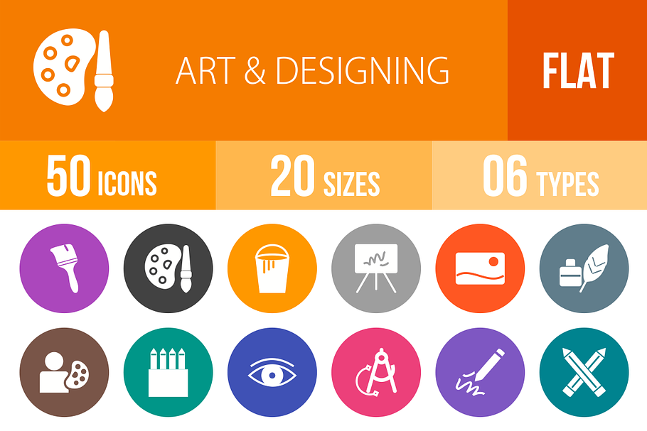 50 Art & Designing Flat Round Icons