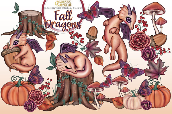 Fall dragons clipart collection